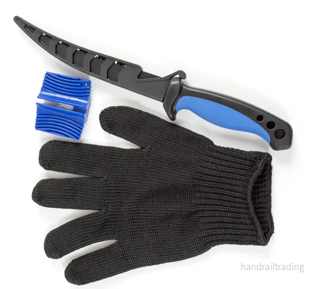 Filet knife 15cm set w knife sharpener and glove