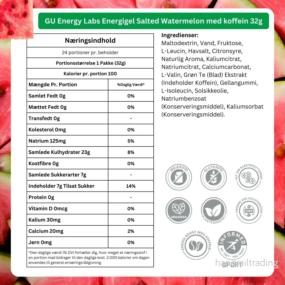 GU Energy Energigel saltad vattenmelon med koffein (24 x 32 g) - Bild 3