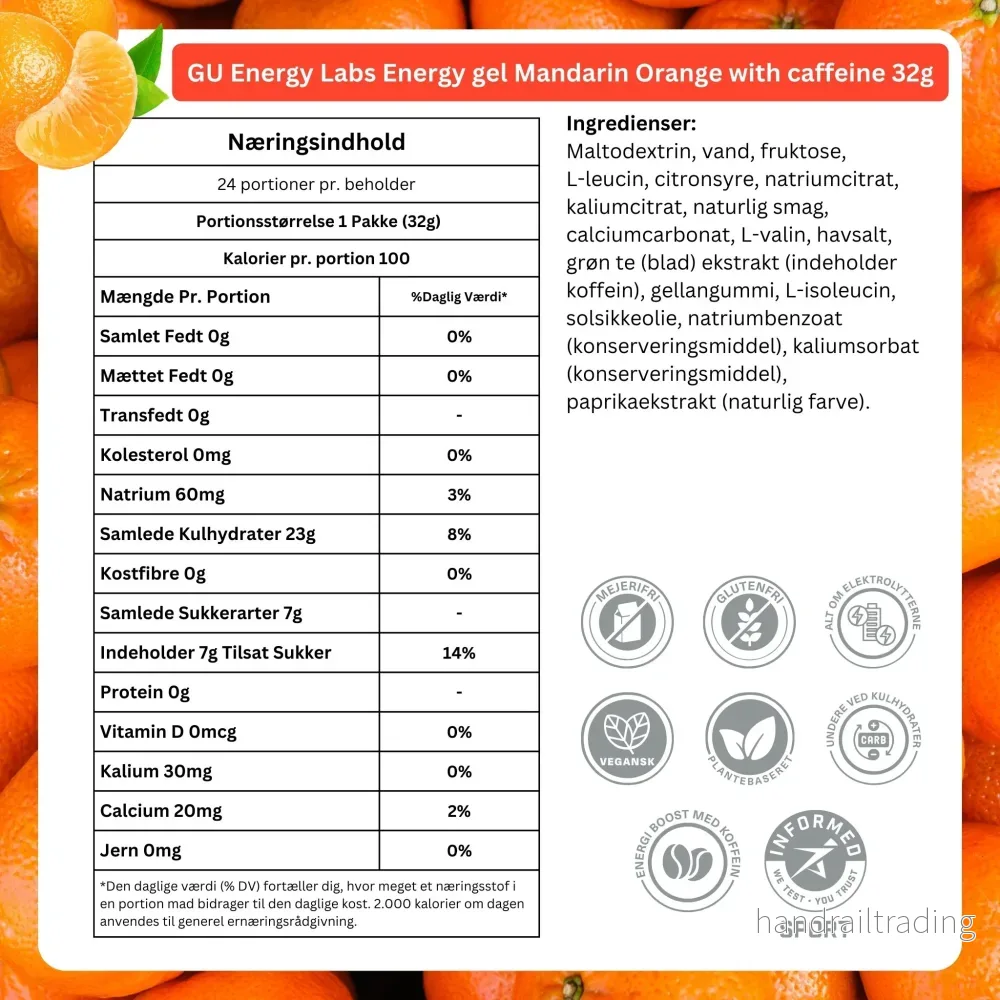 GU Energy Energigel Mandarin Orange med koffein (24 x 32 g) - Bild 3