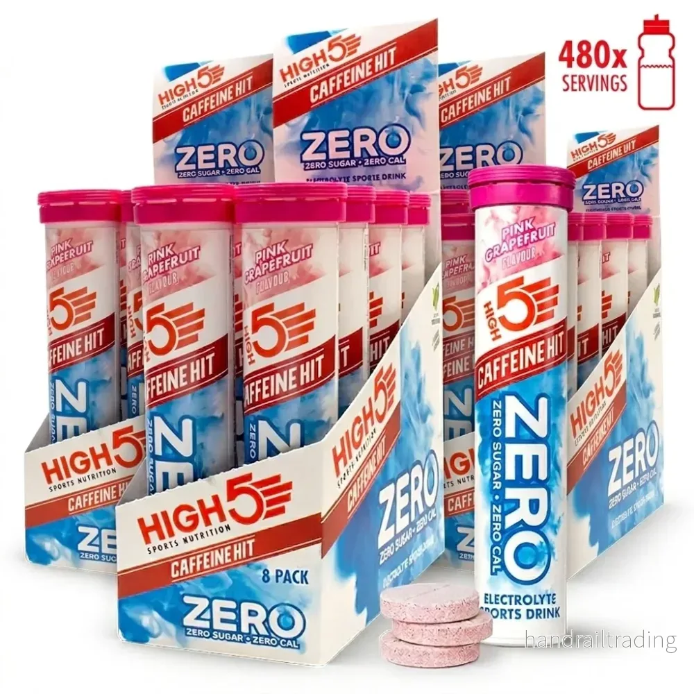 High5 Elektrolyttabletter ZERO Pink Grapefruit koffein 10 x 8-pack = totalt 80 rör – kort datum, kartong - Bild 2