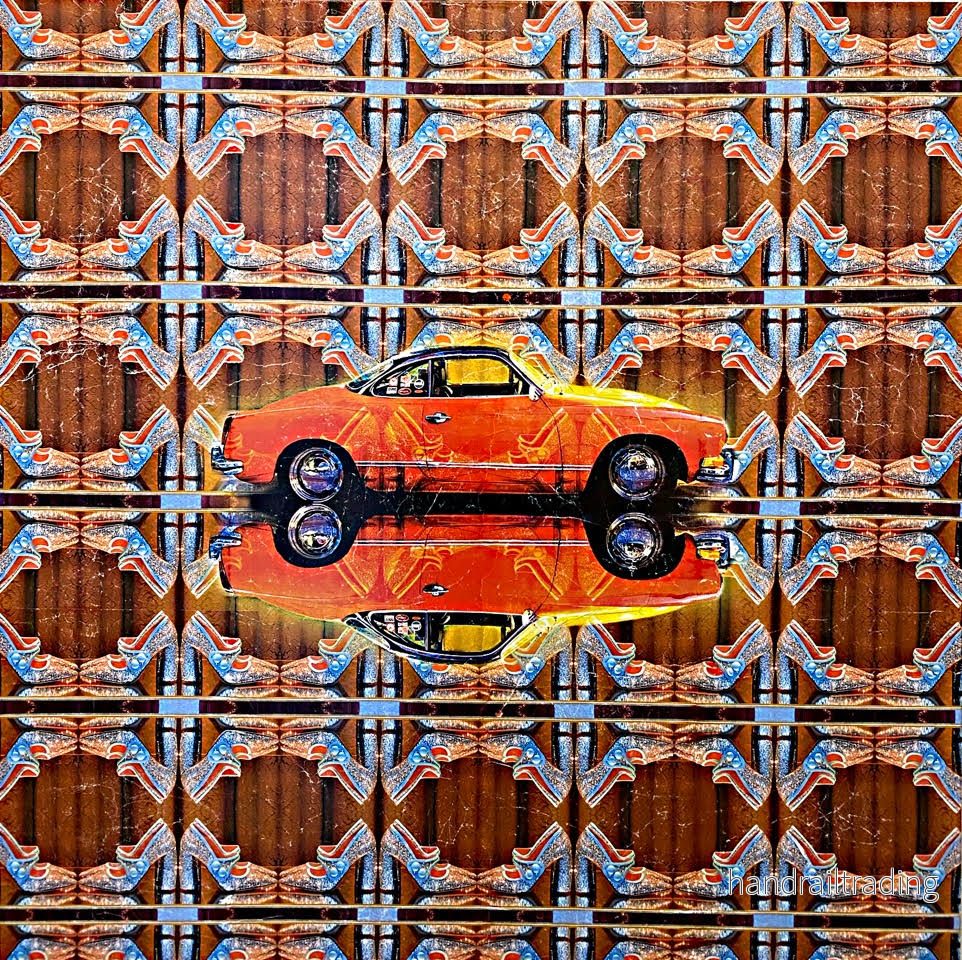 Maria Larkman - High heels and Hot wheels 1, Lacollage on canvas