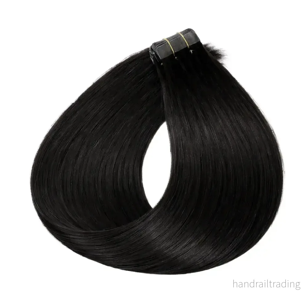 Tape-in löshår i äkta Remy – Natural Black #1B, 60 cm