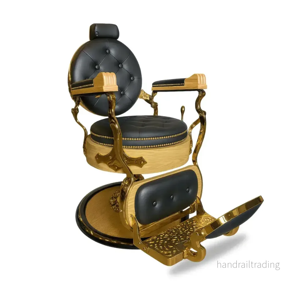 Lyxig Barberarstol i Guld och Trä