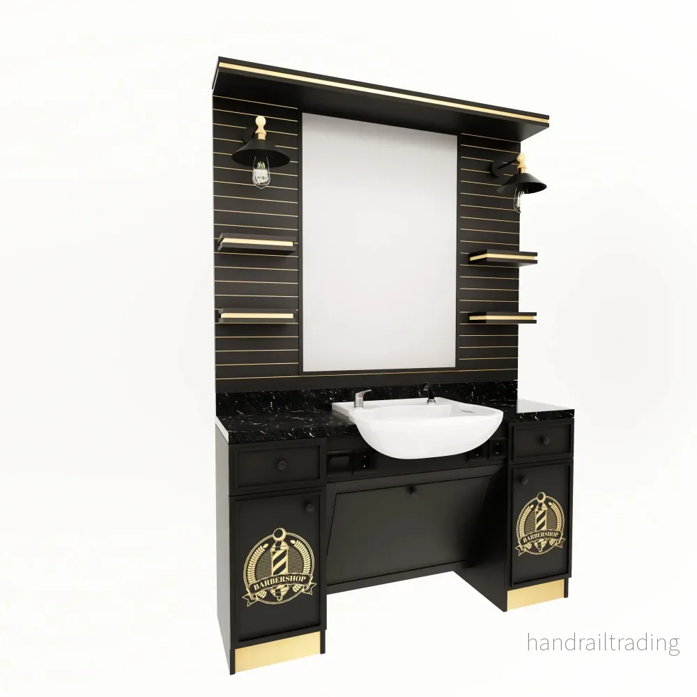 Barberarstation i Svart & Guld med Logotyp Barberarstation i Svart & Guld med Logotyp
