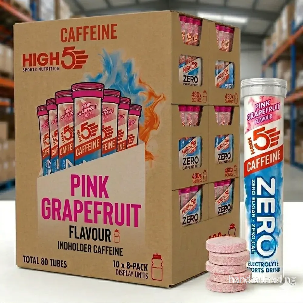 High5 Elektrolyttabletter ZERO Pink Grapefruit koffein 10 x 8-pack = totalt 80 rör – kort datum, kartong