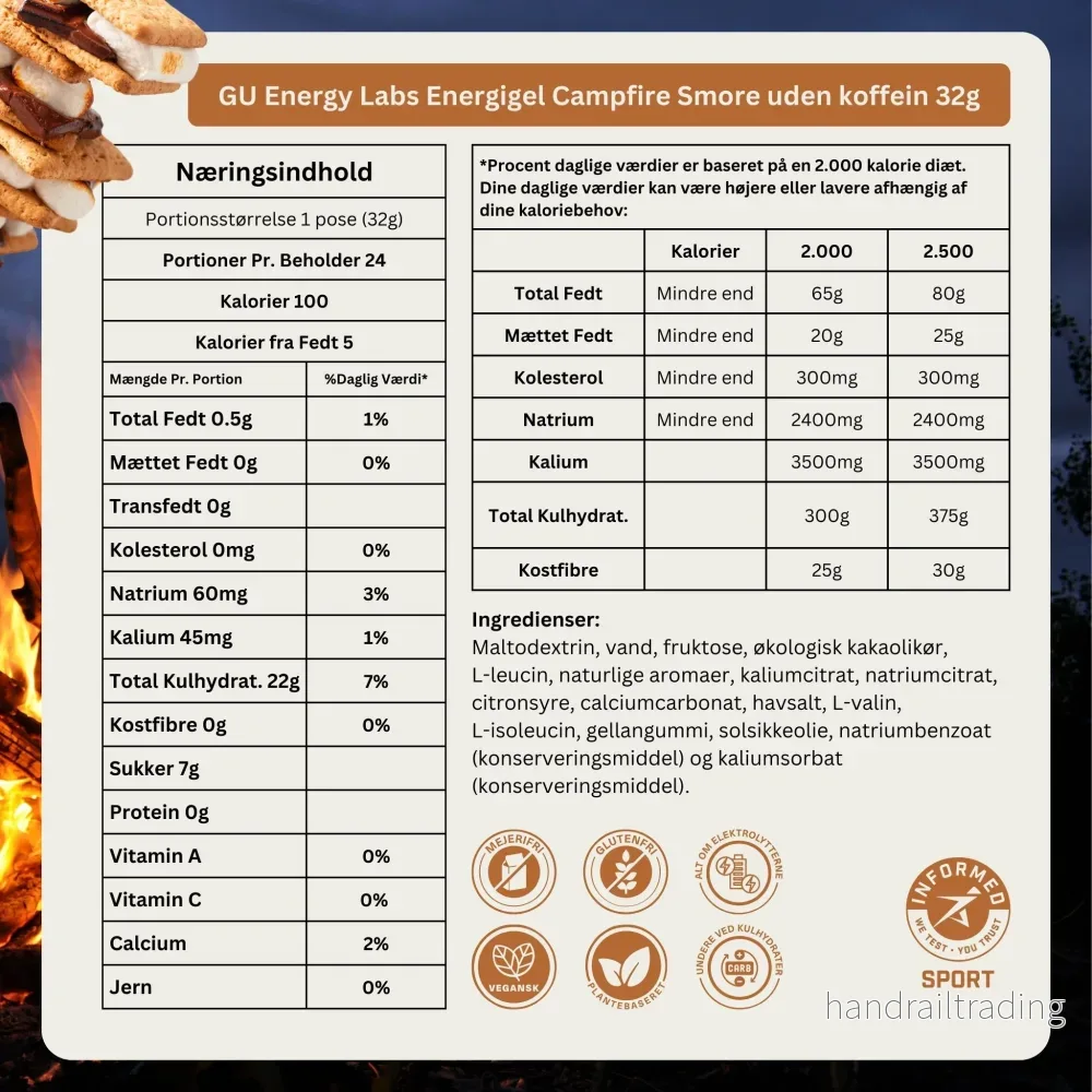 GU Energy Energigel Campfire S'mores utan koffein 32g - Bild 3