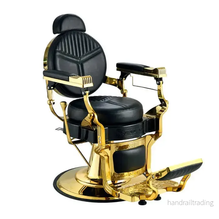 Klassisk Retro Barberarstol – Lyxmodell i Guld och Svart Klassisk Retro Barberarstol – Lyxmodell i Guld och Svart