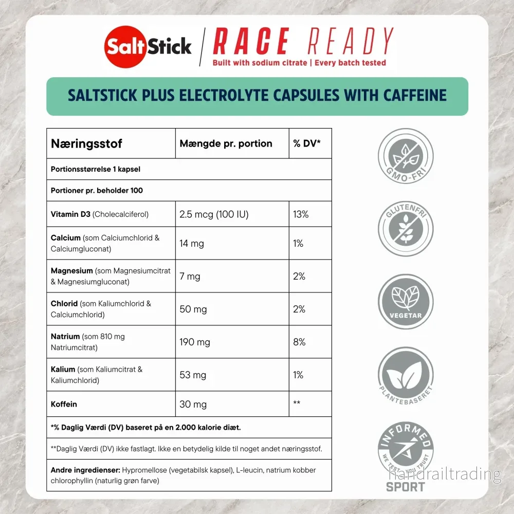 SaltStick PLUS Elektrolytkapsler med koffein (100 kapsler) Datovare - Bild 2