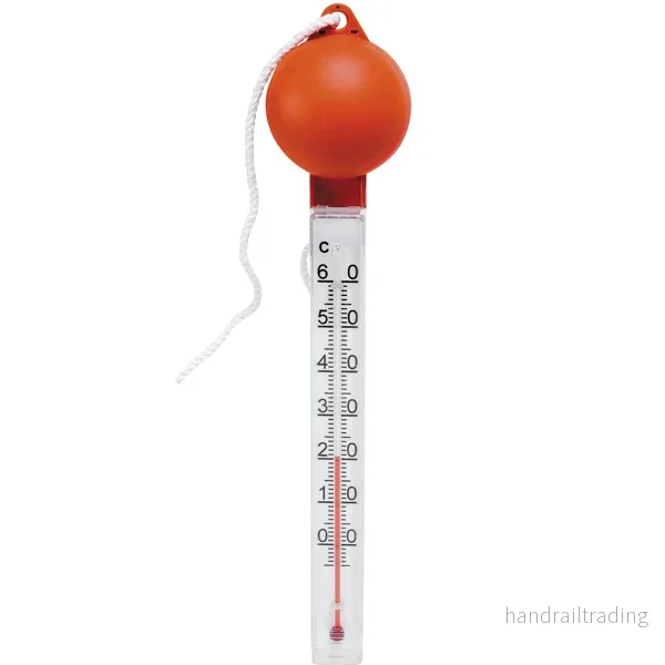 Badtermometer i plast med flytande orange boll.