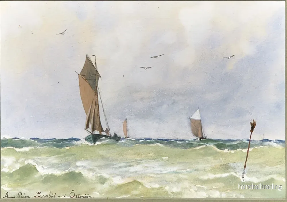 Anna Palm – Laxbåtar i Östersjön (Salmon boats in the Baltic Sea), watercolor