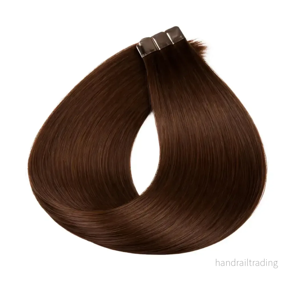 Tape-in löshår i äkta Remy – Medium Brown #4, 60 cm
