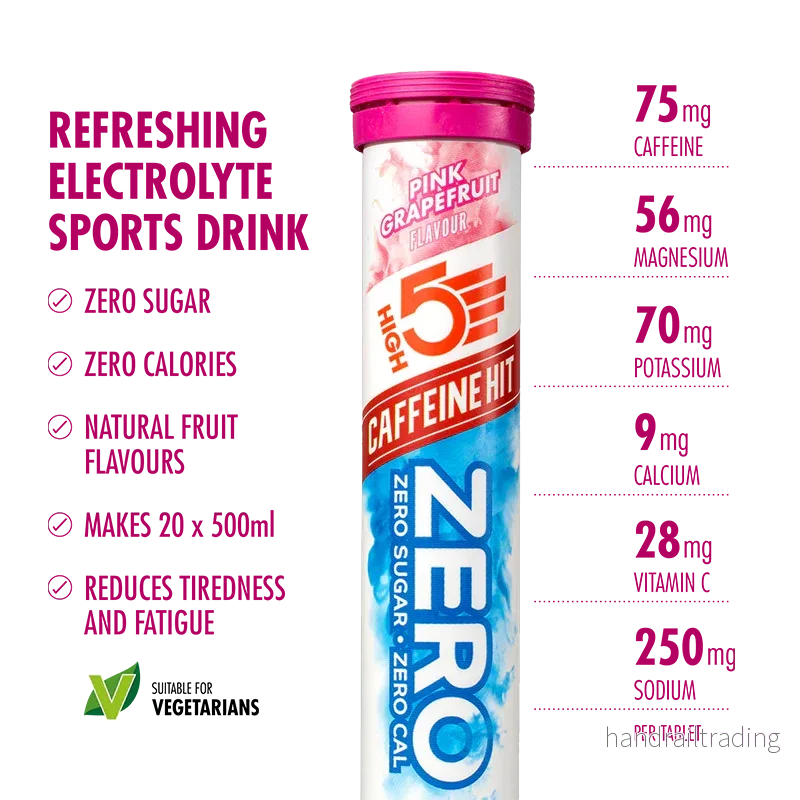 High5 Elektrolyttabletter ZERO Pink Grapefruit Caffeine Hit (20 tabletter) – kort datum - Bild 2