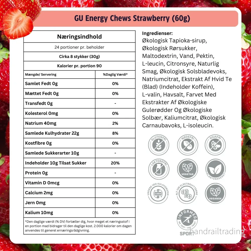 GU Energy Chews Jordgubb med koffein (12 x 60 g) - Bild 3