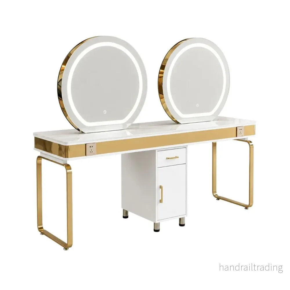 Dubbel frisörstation – vit och guld Dubbel frisörstation – vit och guld