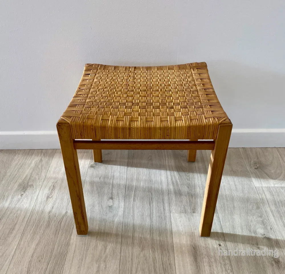 Oak and rattan stool from Gemla, Sweden Oak and rattan stool from Gemla, Sweden
