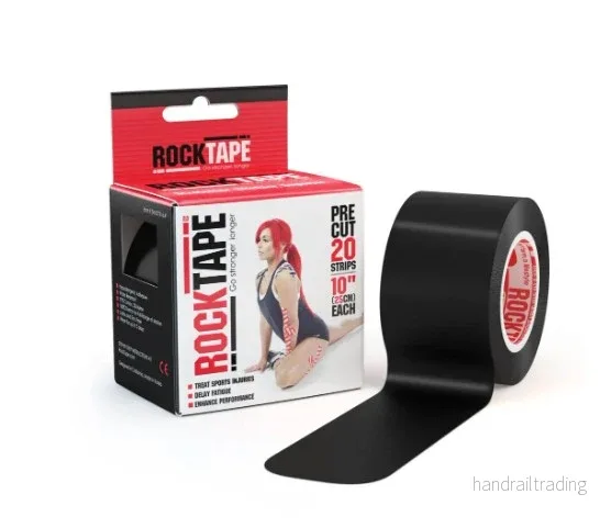 RockTape Kinesiologitejp 5 cm × 5 m Svart, förklippt i 20 cm-remsor